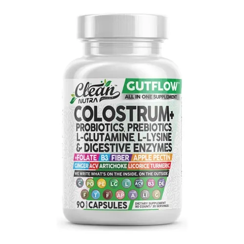 Clean Nutra Probiotics, Prebiotics, L-Glutamine, L-Lysine, Digestive Enzymes, Folate, B3, Fiber, Apple Pectin, Ginger, ACV, Turmeric & More for Healthy Gut Support Supplement Capsules – GutFlow