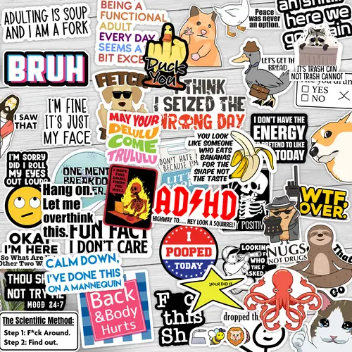 130/200 PCS Funny Saying Sticker Pack - Snarky, Sarcastic Bold Humor Vinyl Waterproof Meme stickers for laptop, computer, water bottle, ipad, phones bumper