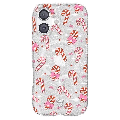 Velvet Caviar Peppermint Princess Magnetic Candy iPhone Case - Christmas Aesthetic, Cute Holiday Accessory, Protective Shockproof Scratch-Resistant TPU/Polycarbonate Cover, Magnetic Grip, Raised Bezels, Accessories for Women, Bows, Peppermint Candy Canes