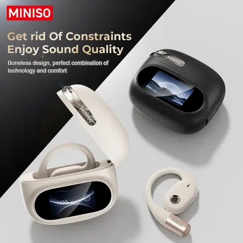 MINISO MS150 True Wireless Electronic Audio Headset - Hanging Ear Earbuds, Bluetooth 5.4, HiFi Sound Keeps Music Rich and Crisp, Sweatproof, Water-Resistant, Full Color Touch Screen, ANC, 300-Hour Standby, A2DP, HFP, AVRC, Commuting Use, Fast Charging