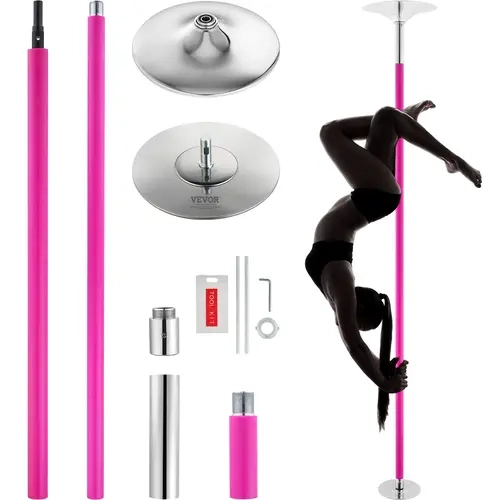 VEVOR 40mm Heavy-Duty Stainless Steel Dancing Pole Kit - Spinning-Static, Rubber, Rust-Resist Coat, Height-Adjustable, Quick Setup/Down, Portable Removable for Body Conditioning & Exercise, Pink Home Gym Use