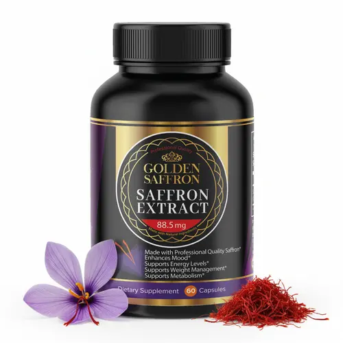 Golden Saffron Pure Saffron Extract 88.5mg Capsules - Gluten-Free GMO-Free Vegan Wellness Supplement for Blood Pressure Bone Brain Health Energy Heart Health and Immune System Support