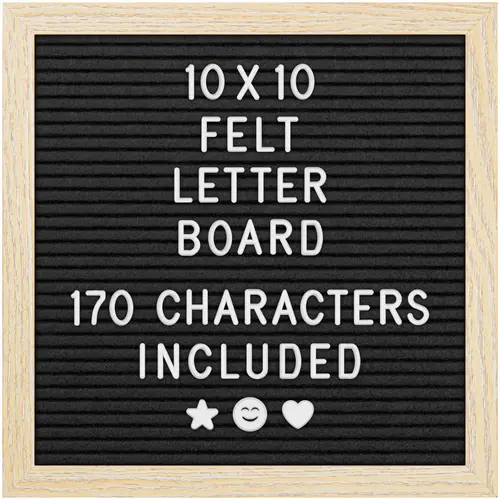 Felt Letter Board - 10x10”, Black - 170 Letters, Numbers & Emojis for Celebrations & Announcements - Customizable Message Letterboard w/Wooden Frame for Home Decor & Office Use - by Yes4Quality