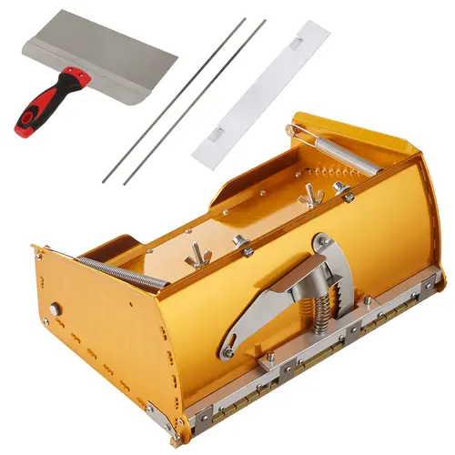 VEVOR 10-Inch Drywall Flat Box Tool Organizer, Aluminum Quick-Clean Stainless Steel Mud Box, 80° Opening, Flexible Brass Blade, 2 Bonus Blades, Mudguard Keeps Floors Cleaner Faster, Fits All Major Brands, Even Pressure Spread, Father's Day Gift Option