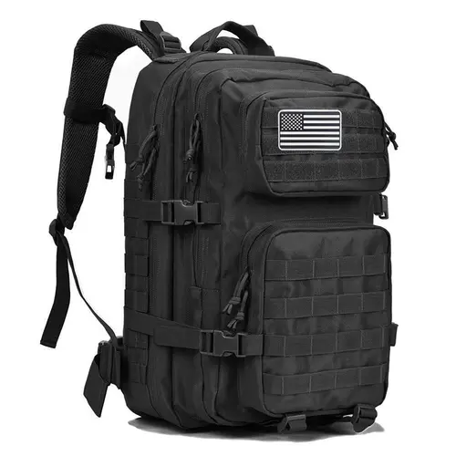 BIGWIG 45L Unisex Tactical Backpack - Polyester 3-Day Assault Bug Out Pack, 33*50*21cm Durable Adjustable Survival Rucksack with Flag Patch, Double-Stitched Zip, Hydration Compatible for Hiking, Gym