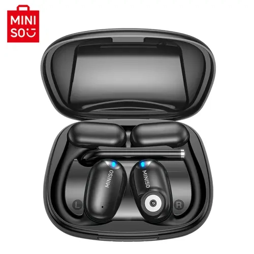 MINISO M66 Wireless Bluetooth Open Earbuds - Plastic Portable Headset with Removable Mic, Enhanced Voice Calls, 20kHz Audio, Call Control, Business Style, Lightweight, Non-in-ear, Charging Support, iOS & Android Compatible for Office Video Conferencing