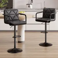 Set of 2 Black PU Leather Swivel Barstools - Indoor Furniture Counter Height Chairs with Back & Arms, Adjustable Height 25.5-34.5 IN, 360-Degree Rotation, Black Pu Chairs, Leather Swivel Stools