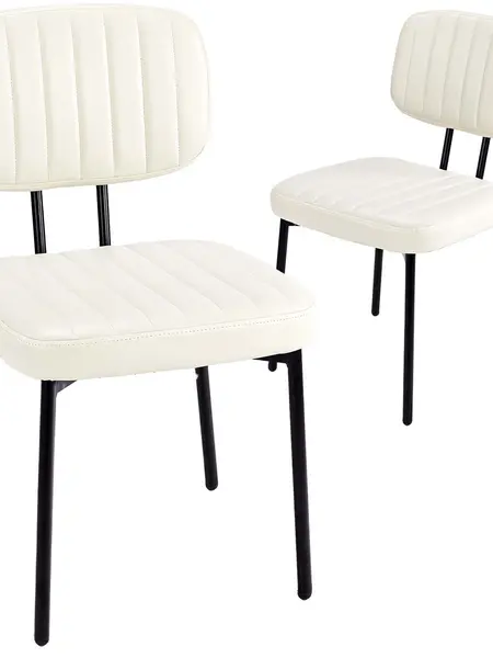 Dining Chairs Set of 2, Upholstered Mid Century Modern Kitchen Dining Room Accent Chairs with Faux Leather Cushion Seat & Metal Legs for Kitchen
