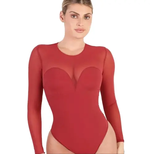 Popilush Women's Breathable Mesh Long Sleeved Fitted Full Body Suit - Crewneck Fabric-Creator Live Bodysuit for Women, Full Body Suit Bodysuits