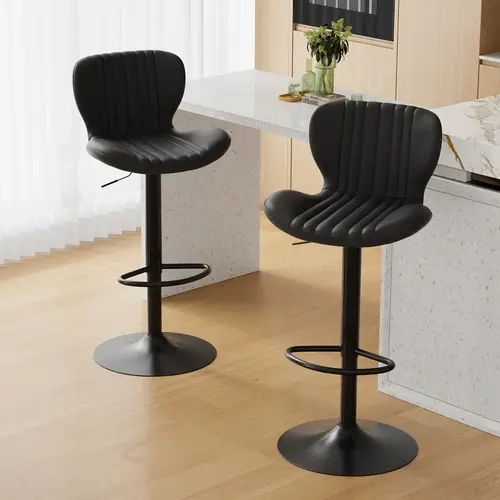 Walsunny Bar Stools Set of 2 with Safty Adjustable Hydraulic Mechanism, Backrest & Footrest, PU Leather, Modern Style, Black