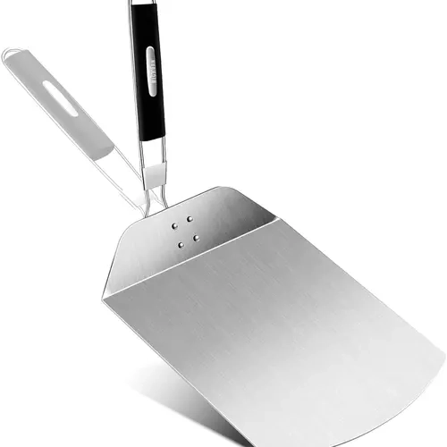 BIG HORN 13"x9.5" Rectangular Stainless Steel Pizza Peel - Premium Home Kitchen Utensils, Detachable Rubber Handle, Foldable Spatula, Pizza Oven Accessories, Cooking Equipment for Baking Bread & Pastries