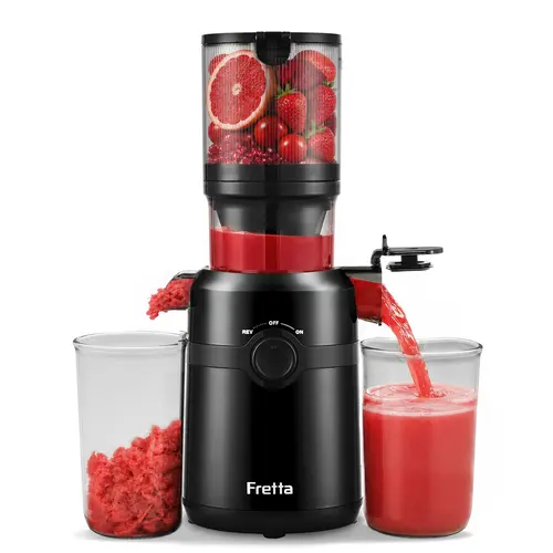 Cold Press Juicer, 5.3" Wide Feed Chute for Whole Fruits & Vegetables, Slow Masticating Juicer, High Juice Yield, Easy to Clean, Summervibes