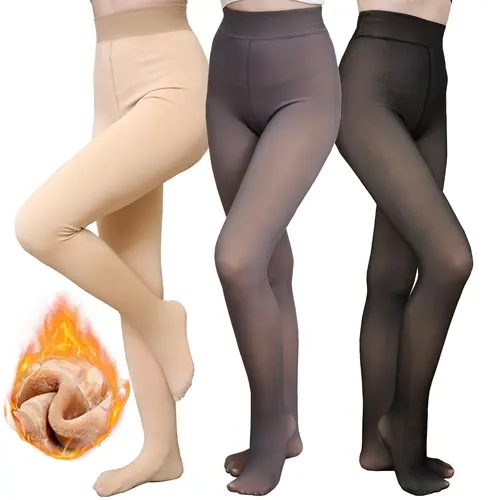 Two-Seam & 4 Shades Fleece Lined Tights Women Sheer Black Fleece Pantyhose Winter Warm Stretchy Lightweight