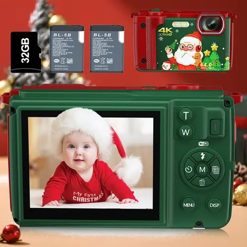 Compact 4K 64MP Automatic Point & Shoot Digital Camera with Manual Mode, 2.8 inches Screen, 16x Zoom Tech Gadgets, WiFi, MP4 Files, 1080p Support, 32GB Micro SD Card, Dual Batteries, Cordless Macro Camera, Ideal for Photography, Vlogging, Holiday Gifting