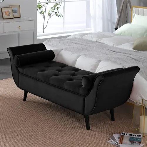 SZLIZCCC 65in Multifunctional Upholstered Velvet Storage Ottoman Chair - Deep Seat Furniture Ottoman, Bed End Stool with Storage, Home Decor for Bedroom & Living Room