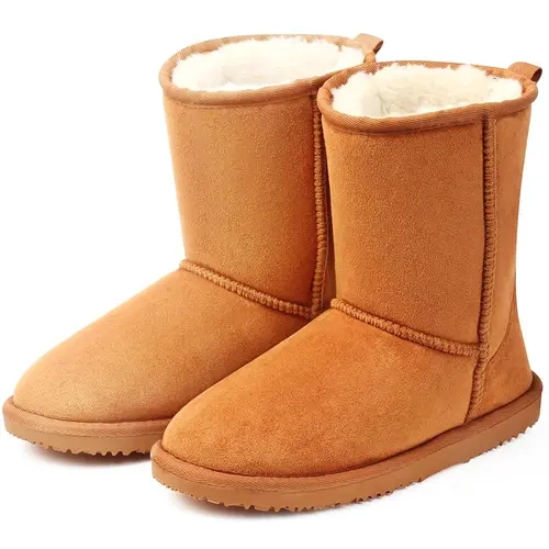 MUSSHOE Winter Mid-Calf Plush Fuzzy Boots for Women Snow Womens Ankle Furry Slip On Boots Suede Platform Boot Fall Fur Cozy Shoes