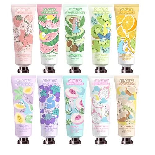 10-Pack Fruit Scent Hand Cream Set with Kiwi Fragrance, Shea Butter, Natural Aloe, Vitamin E - Hydrating Moisturizer Lotion for Smooth Hands, Travel Gift for Men and Women