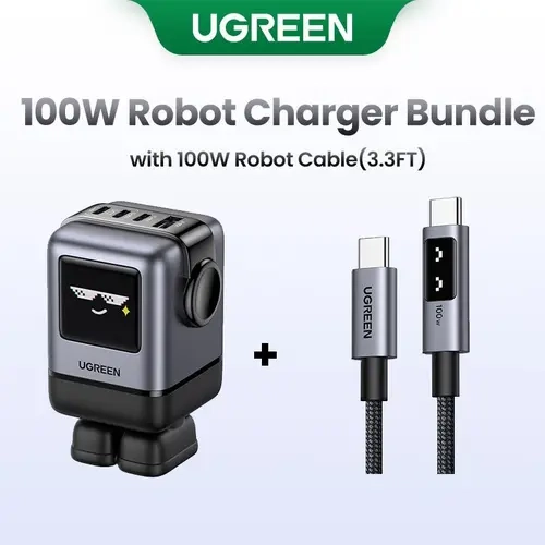 UGREEN Uno 100W/65W/30W Robot Charger Bundle with 3.3FT 100W Fast Charging USB Cord - Fast Charging for MacBook, iPhone 17/16 Pro Max, Samsung Mobile, Smartphone - Phone Accessories Deal, September Restock, TikTok Shop Back to School DealsForYouDays, Cell