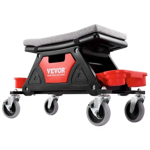 VEVOR Heavy Duty Automotive Roller Seat, Steel Base, 300 LBS Capacity, 4" Wheels Glide Over Bumps, 15.4 in Compact Fit, 3 Slide-Out Tool Trays, Storage Drawer, Ideal for Home Garage Concrete Floors
