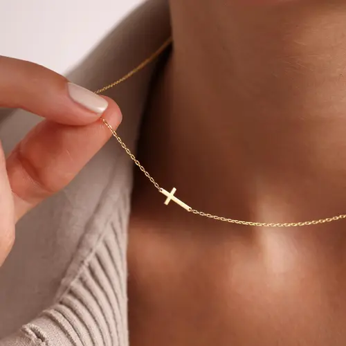 modmints Minimalist Elegant Artificial Gemstone Necklace for Women - Dainty Sideways Cross, 18.5 Inches, Sterling 925 Shine, Daily Fashion Accessory, Confirmation Gift for Girlfriend