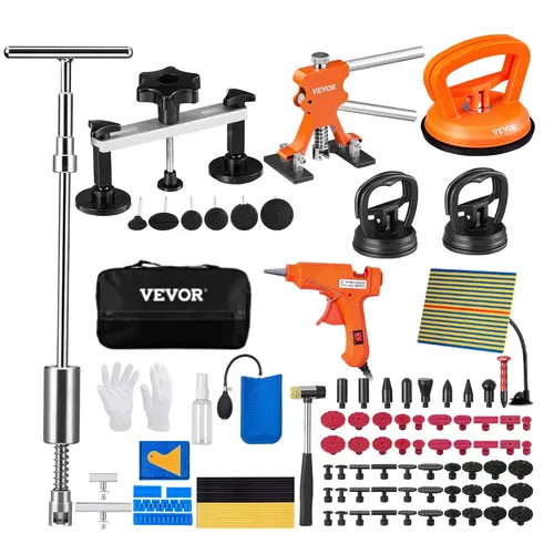 VEVOR 2-in-1 Stainless Steel Slide Hammer Dent Remover Tool, 50 Pcs Multi-Size Tabs, 20 Hot Melt Glue Sticks, 4 Puller Lines, Automotive Maintenance Tool for Car Hail Damage Repair (Father's Day Gift)