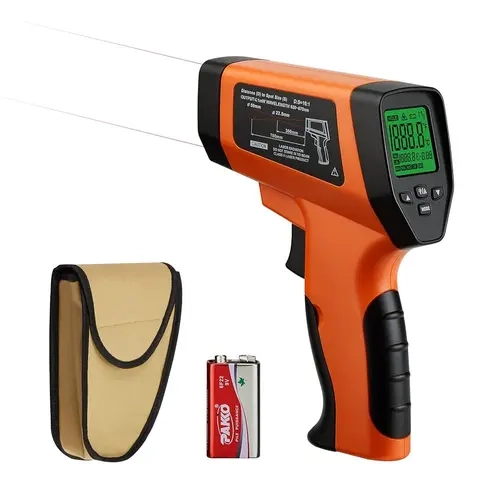 INKBIRD Handheld Infrared Digital Kitchen Thermometer - High Precision Kitchenware Tool, Waterproof, LED Display, Portable Green Plastic Surface, Battery-Powered, -58°F to 1328°F, 0.5 Seconds Response, 23x14.5x5.5cm Single Unit for Frying, Grilling