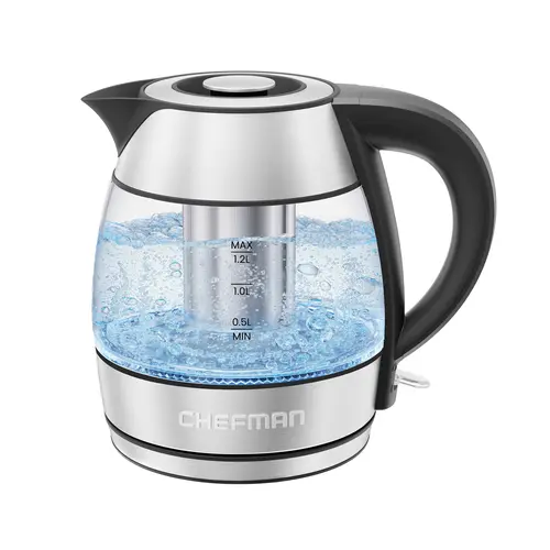 Chefman Rapid Boil 1.2L Electric Tea Kettle with Tea Infuser and Removable Lid - Stainless Steel