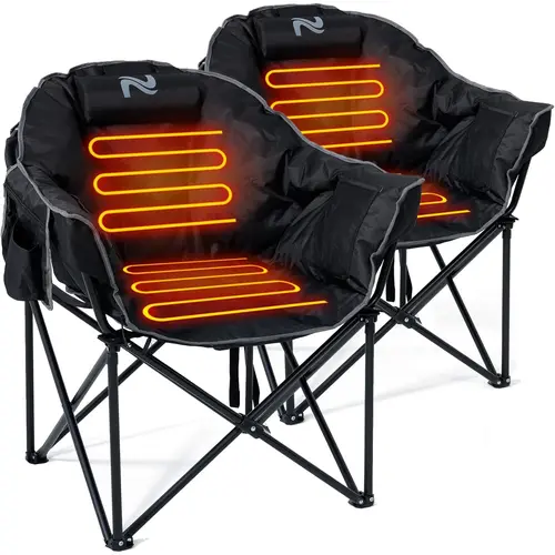 ABORON 2-Pack 10.5lbs Premium Foldable Heated Outdoor Chairs, Sturdy Lightweight Moisture-Resistant Oversized Padded Beach Camping Lounger for Adults, Collapsible RV Patio Lawn Furniture (Battery Not Included) - Great for Camping, RV, and Patios