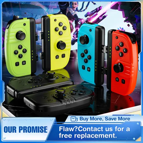 Wireless Rechargeable Portable Game Controller 2 R/L Joy-Con Gamepad for Nintendo Switch - 10-15H Use Time, Dual Joystick, Turbo, Wake-Up, Screenshot, Motion Control - Compatible with Ring Fit Adventure, Gift Ideas for Gamers
