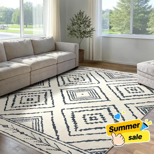 BESTSWEETIE | Machine Washable Boho Area Rugs – Large Farmhouse Rugs for Living Room&Bedroom – Ultra Soft, Durable, Low-Pile Faux Wool, Non-Slip TPR Backing, Easy-Maintenance Carpets – Dorm & Home Essentials, Renter-Friendly - Family Fun Halloween