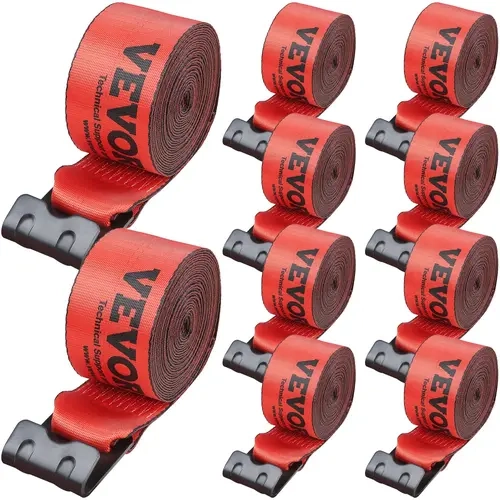 VEVOR Heavy Duty Polyester Winch Straps (10-Strap Set), 4"x30' Flat Hooks Flatbed Tie Downs, 6000lb Load Capacity, 18000 lbs Breaking Strength, Rain-Sun Resistant Red Vehicle Towing Accessories for Trailers, Cargo Hauling (Father's Day Gift)
