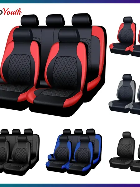 PU Leather Car Seat Covers for 2/5 Seats, Universal Fitting Car Seat Protectors, Fits Most Auto Truck Van SUV, Airbag Compatible, Protects Against Spills & Scratches, Car Interior Kit, Car Accessories, Black Red Gray Front & Rear Covers