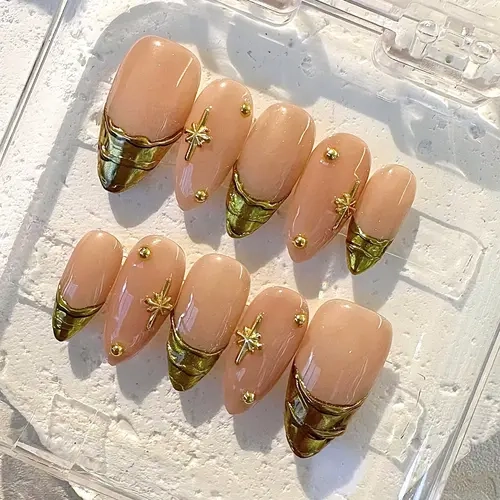 NailPhoria GOLDEN HOUR - Handmade Press-On Nails | Reusable, Salon-Quality, Long-Lasting, Glossy Design