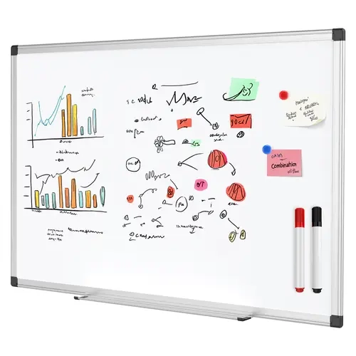 SweetFurniture Magnetic Message Board Kit - 18"x12" Dry-Erase Surface, Wall-Mount, Silver Reinforced Aluminum Frame, Eraser, Markers, Pins, Mounting Kit, Portable Horizontal Board for Home Office, Magnetic Office Presentation Supplies