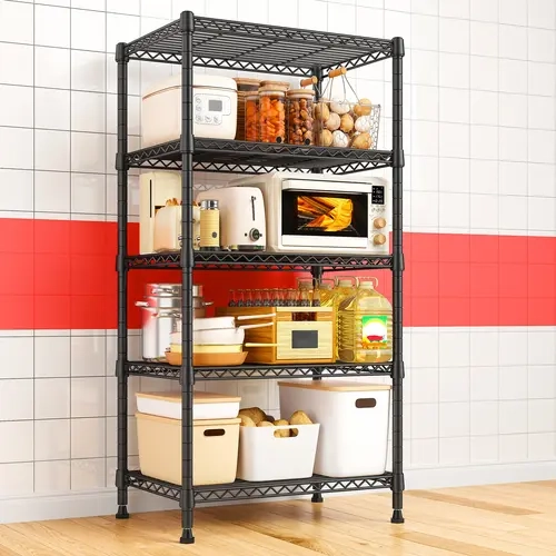 【Cornor Storage Shelves】Raybee 5-Tier 75"H Storage Shelves,Metal Garage Shelving Units,Adjustable & Detachable Storage Rack for Kitchen,Laundry,Garage,Pantry,Closet,Living Room Organiser