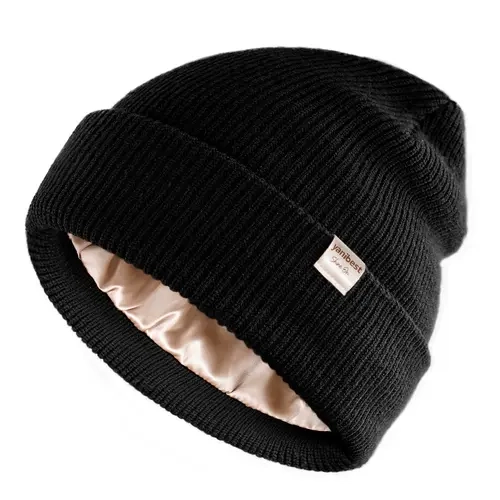 YANIBEST Unisex Satin-Lined Cuffed Knit Beanie Hat, Warm Winter Skull Cap for Skiing, Beanies to Wear for Women Men