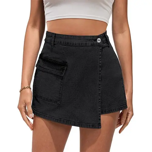 luvamia Denim Skorts for Women Cargo Faux Wrap Jean Skort Skirts Stretchy High Waisted Skirt Shorts Country Concert Wear Womenswear