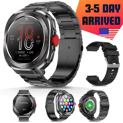 HDM New Arrival Fitness Smartwatch - Black Steel&Silicone Strap-Upgrade IP68 Waterproof, Bluetooth Calling, 24/7 HR+SpO2 Tracking, 120+ Sports Modes, Music Control On, Motion Tracker Smart Watches, Long Battery, Fast Charging for iOS & Android