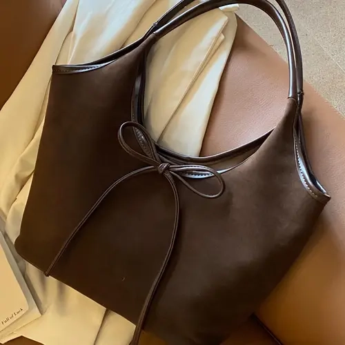 Women's Elegant Bow Decorated Shoulder Bag, Fashionable Solid Color Large Capacity Bag for Daily Used, Casual Trendy Commuting Bag, Elegant Commuter Bag