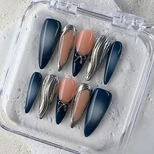 NailPhoria DENIM DAZE - Handmade Press-On Nails | Reusable, Salon-Quality, Long-Lasting, Glossy Design