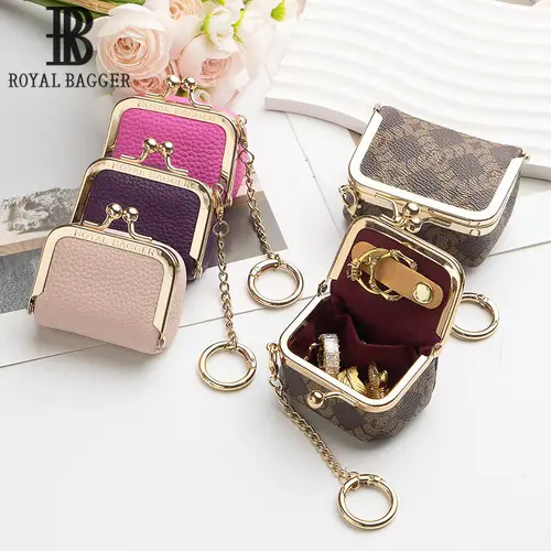 Royal Bagger Genuine Leather Mini Coin Purse - Solid Color Kiss Lock Change Pouch, Women's Casual Everyday Purse with Leather Cardholder, Wallet Accessories, Gifts for Women 1894