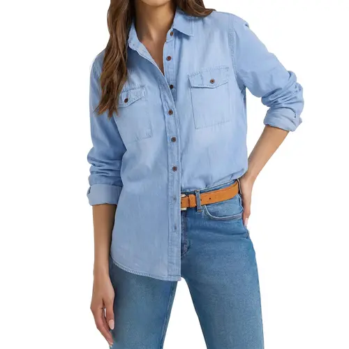 luvamia Denim Shirt Women Chambray Jean Western Shirts Long Sleeve Button Down Tops
