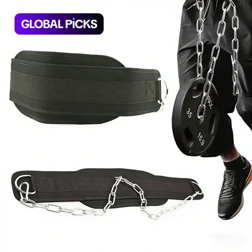 Weighted Pull-Up Belt with Chain, Weightlifting, Squat & Dip Belt for Heavy-Duty Lifting, Strength Training and CrossFit Workouts, Gym Gear, Muscle Training Equipment #GLOBAL PICKS