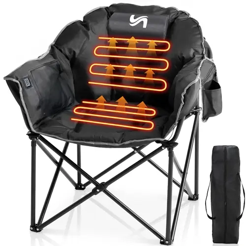 [Battery Not Included] Lilypelle XL Heated Camping Chair, Oversized Portable Folding Chair with 3 Heat Levels, Outdoor Heated Chair for Camping, Patio & Backyard familyfun