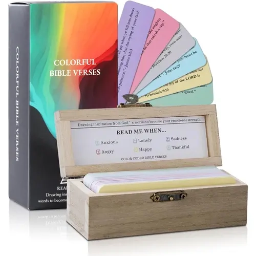 Bible Verse Hope Jar with Wooden Scripture Prayer Box & Faith Cards - 6 Colors, 90 Selected Verses, Gift-Ready Spiritual Religious Gift for Women with Guidance, Gratitude, Light & Mindfulness (Church Bible Study Supplies)