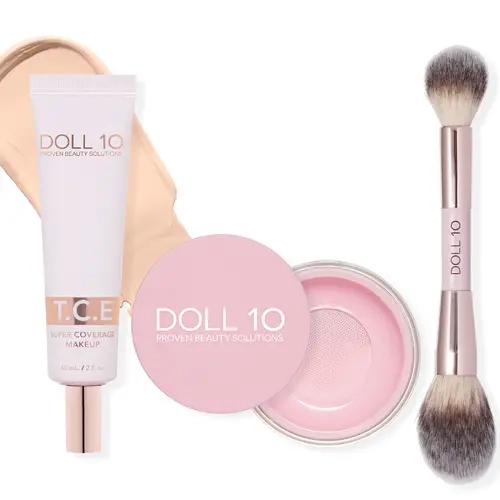 Doll 10 Super-Size TCE Foundation, Pink Powder,and Brush 3pc Set