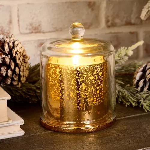 Lightscapes Mercury Glass Cloche with Flameless Candle