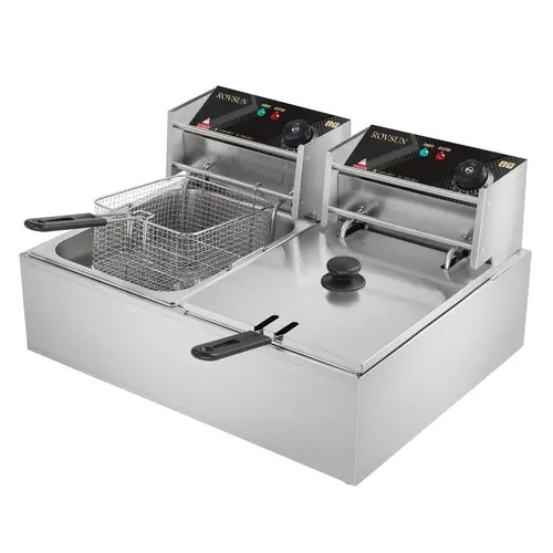 ROVSUN 22.8QT Stainless Steel Commercial Dual Tank Countertop Fryer - 5000W 110V Rectangular Appliance, Adjustable Temperature Control, 2 Baskets, Lids, Knobs, Detachable Easy-to-Clean Parts, 13.7QT Oil Space, Fry French Fries, Donuts