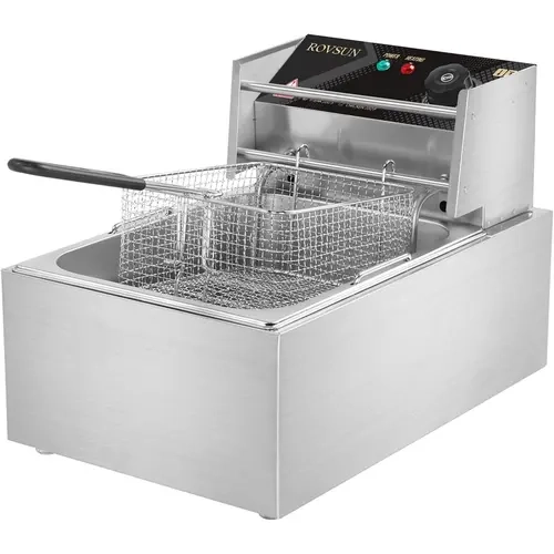 ROVSUN 11.4QT/10.8L Countertop Stainless Steel Electric Deep Fryer with Basket, 2500W Fast Heat, 60Hz 110V Plug, Heat-Safe Handle, Temperature-Adjustable Lid, 17.3"L x 11"W x 12.2"H, 8.6lbs Kitchen Appliance for French Fries, Donuts