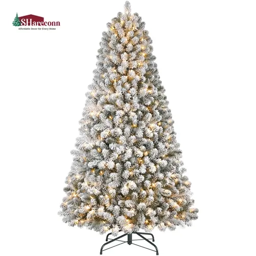 【13 Modes Switching】SHareconn 4/6/7.5 FT Pre-Lit Twinkling Lights No Remote Control Foldable Hinged Branch Christmas Tree, Plug-Powered Floor-Mount Irregular Holiday Decor, PVC Tips